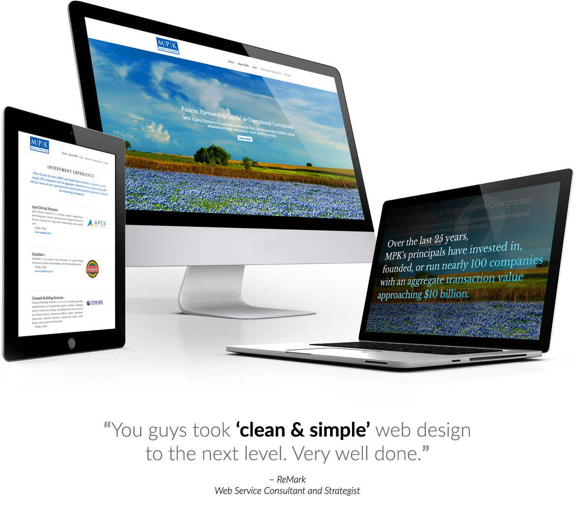 Clean and simple website design for MPK Equity Partners